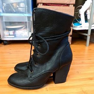 Black Ankle Tie Heeled Ankle Boots